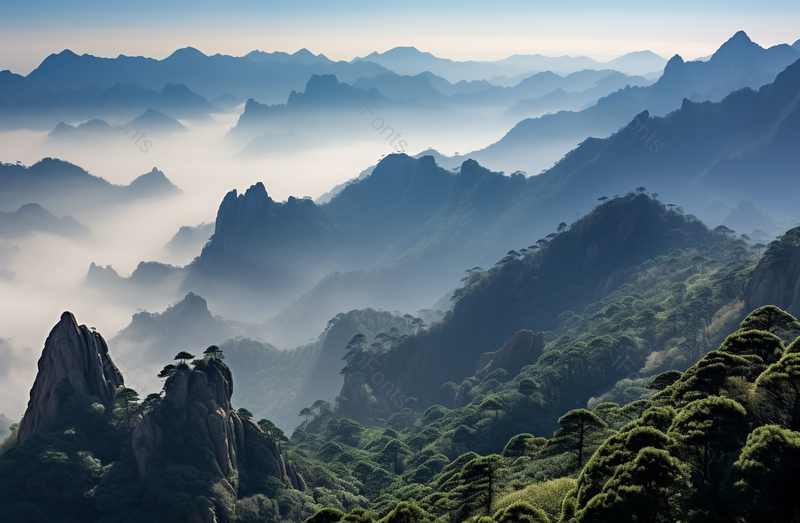 绿色山峰云雾缭绕宏伟美景拍摄,高清,摄影图,摄影图片,图片大全,摄影图免费下载